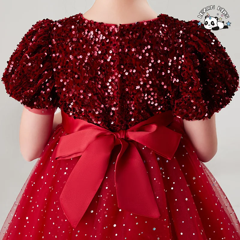 LEZONKIDS - Vestido de Manga Curta para Meninas, Vestido de Gala com Lantejoulas, Poncho de Gaze, Saia Curta e Doce Saia de Princesa